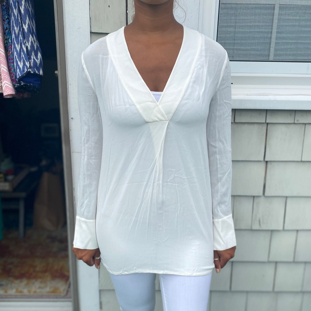 White sheer long sleeve shirt